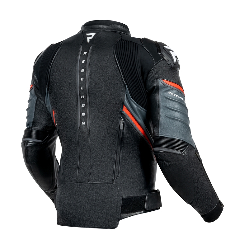 Rebelhorn Veloce Schwarz-Fluo Rote Motorrad Lederjacke