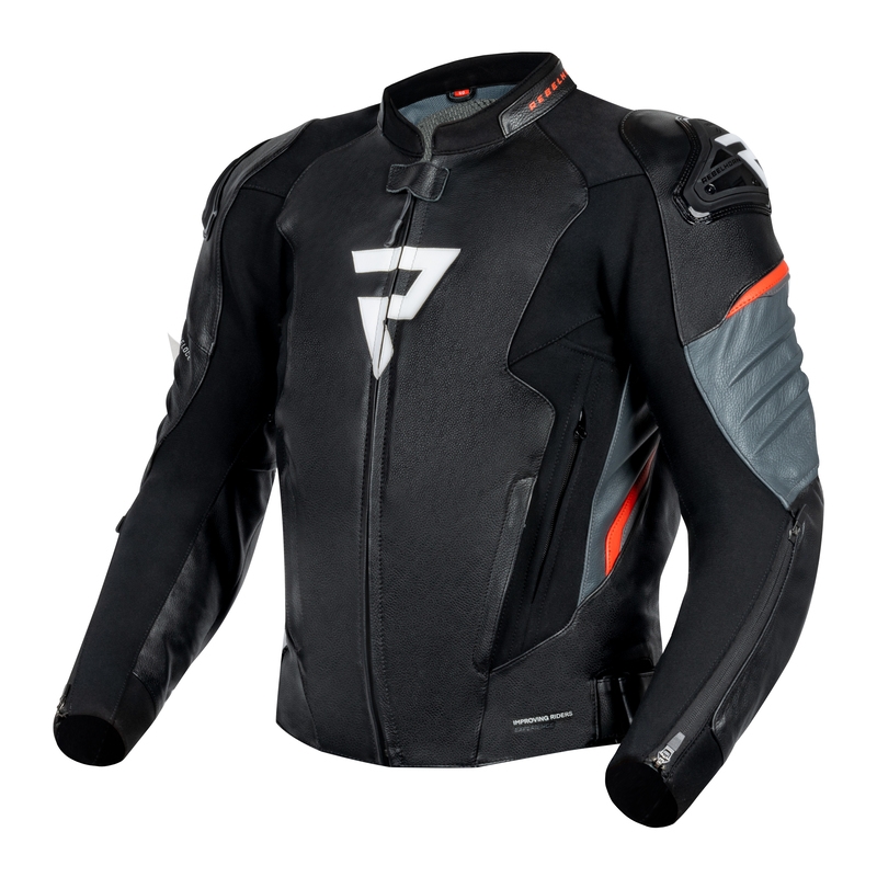 Rebelhorn Veloce Schwarz-Fluo Rote Motorrad Lederjacke