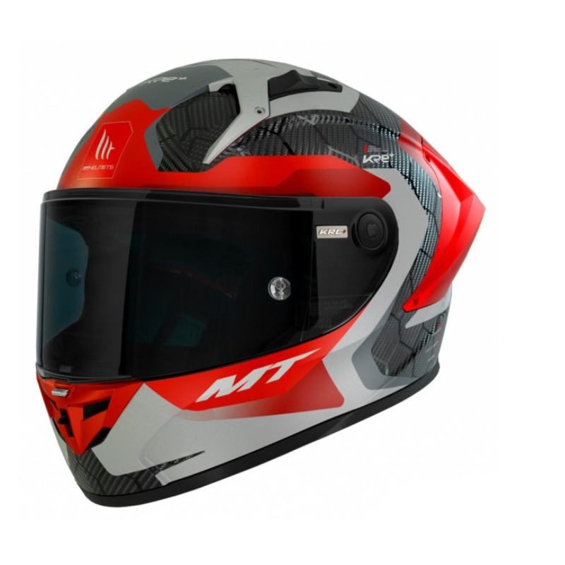 MT KRE+ Carbon Leistungsstarker grau-roter Integral-Motorradhelm