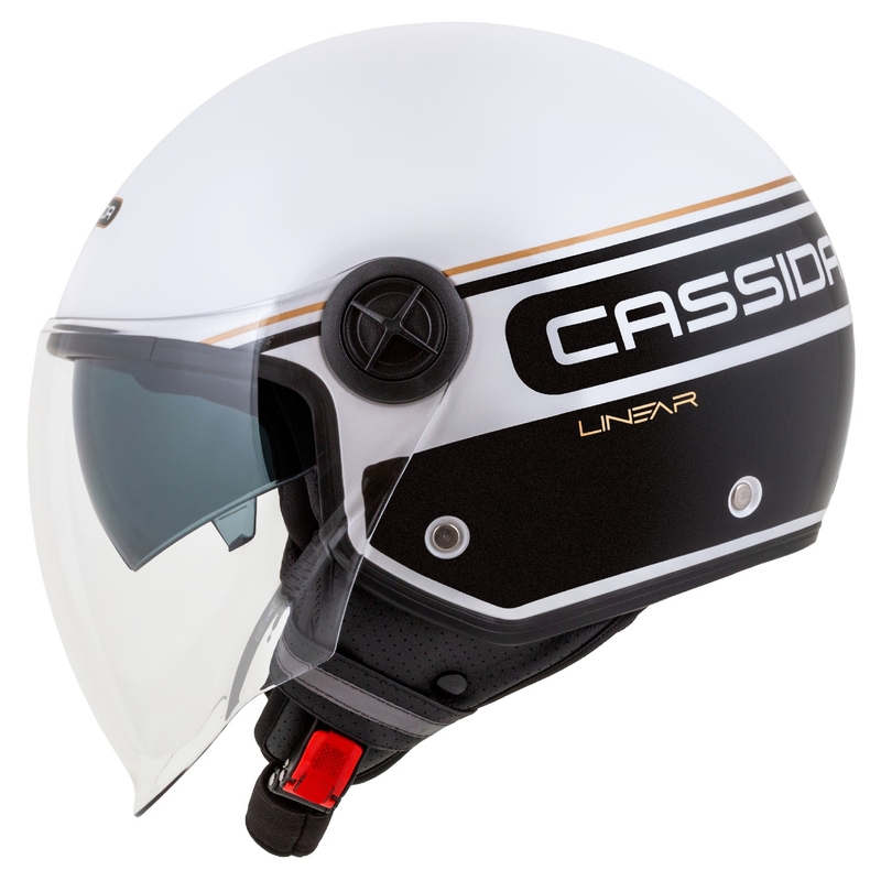 Cassida Handy Plus Linear offener Motorradhelm weiß-schwarz-gold
