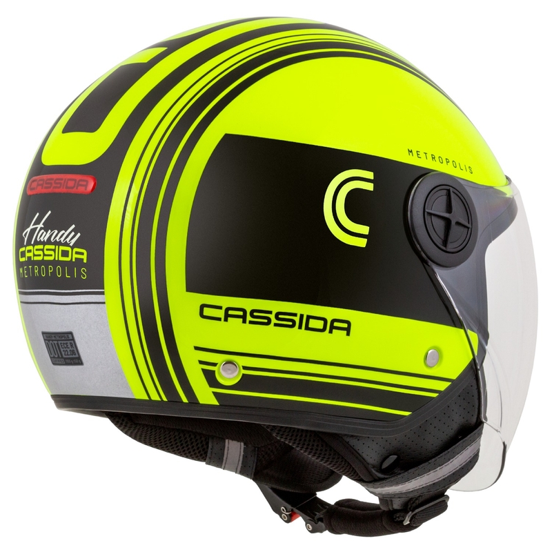 Cassida Handy Metropolis Safety fluo gelb-schwarz-reflektierend grau offener Motorradhelm