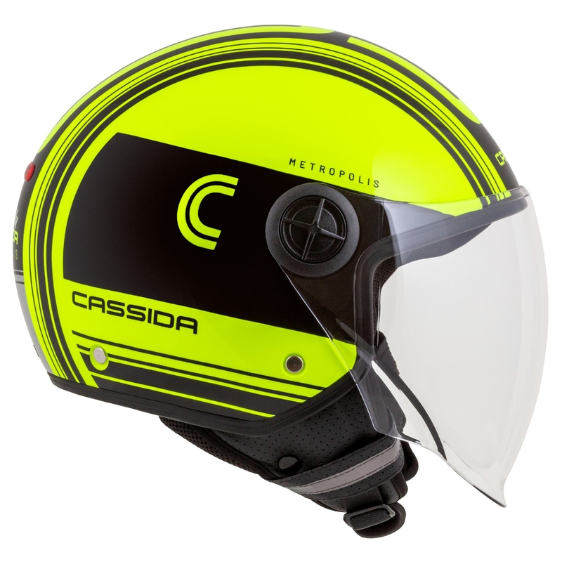 Cassida Handy Metropolis Safety fluo gelb-schwarz-reflektierend grau offener Motorradhelm