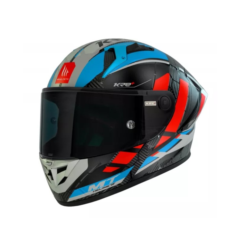 MT KRE+ Carbon Longlap Schwarz-Grau-Rot-Blau Integral-Motorradhelm