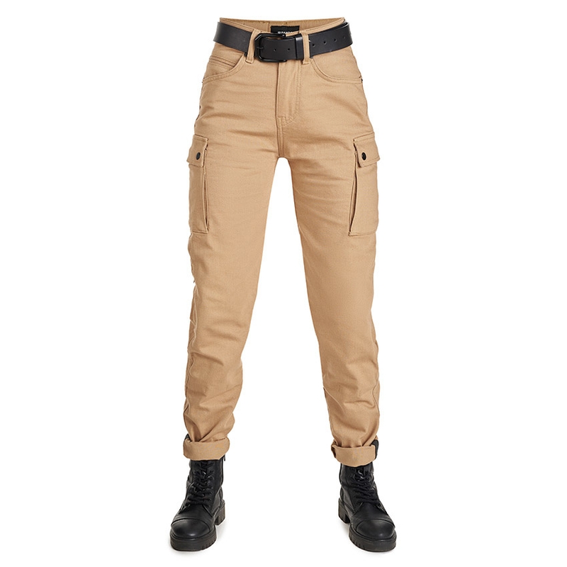 Damen Motorradjeans PANDO MOTO Mila Cargo beige Ausverkauf