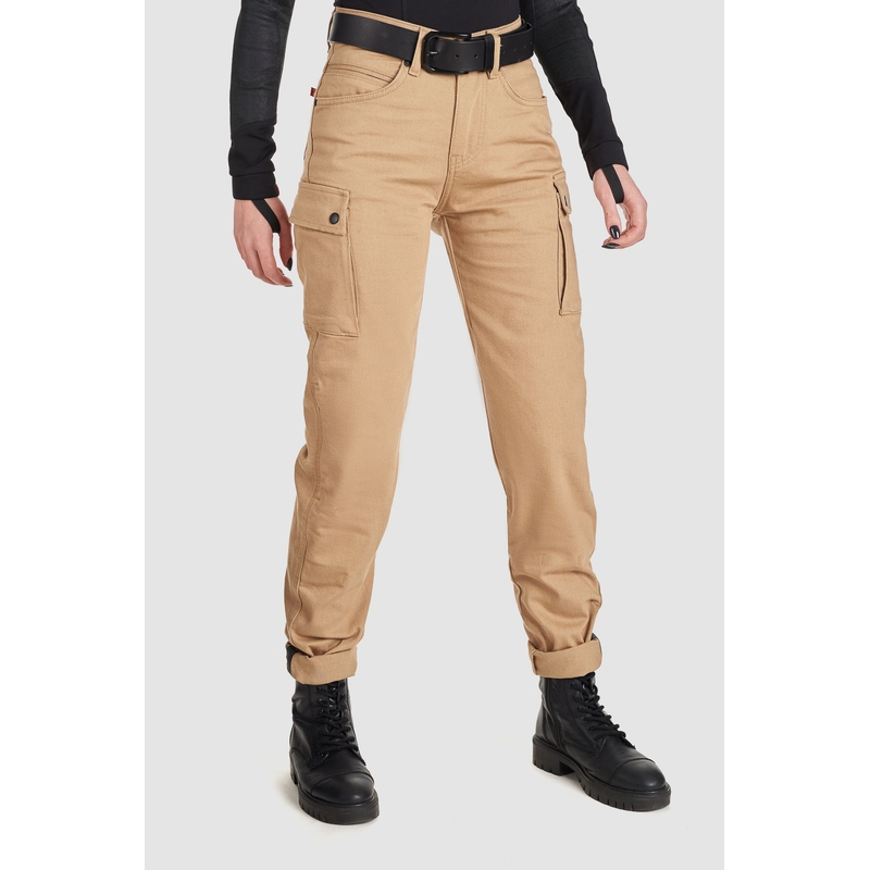 Damen Motorradjeans PANDO MOTO Mila Cargo beige Ausverkauf