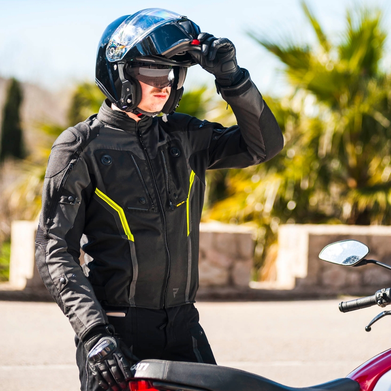 Rebelhorn Borg schwarz-dunkelgrau-fluorgelbe Motorradjacke