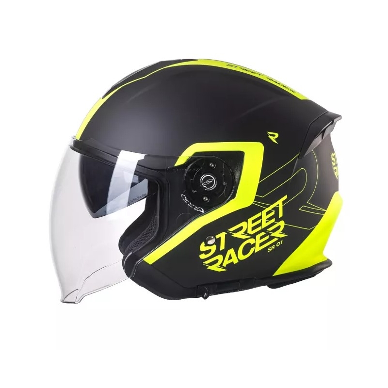 Offener Motorradhelm Street Racer SR 01 schwarz-fluo gelb - II. Qualität
