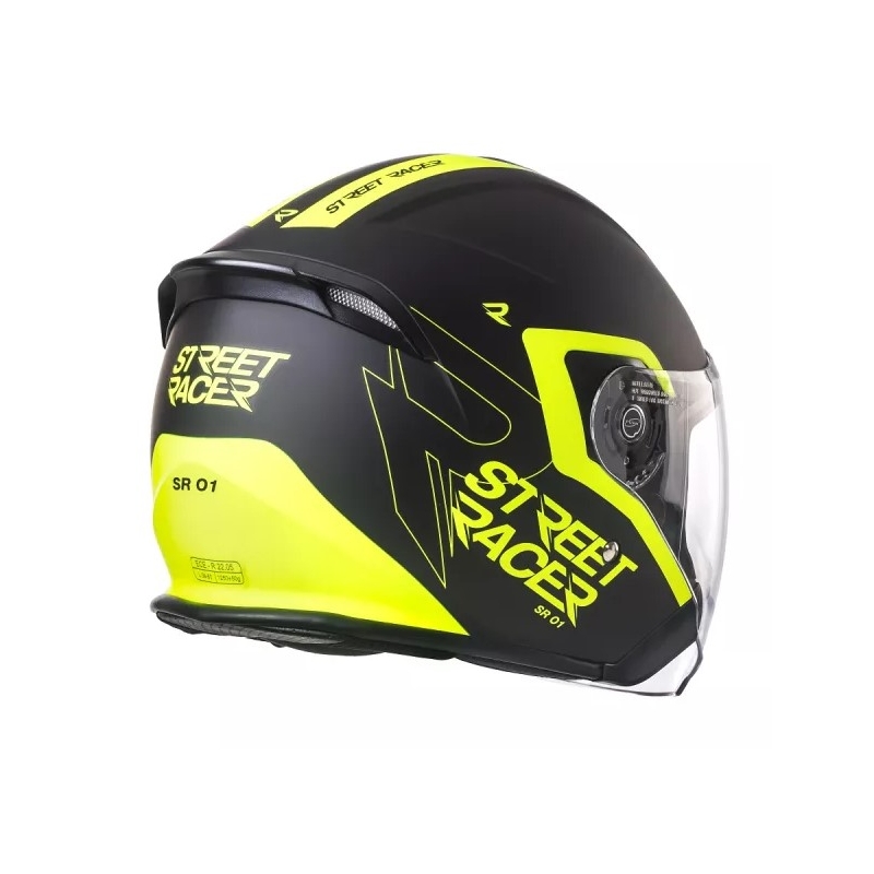 Offener Motorradhelm Street Racer SR 01 schwarz-fluo gelb - II. Qualität