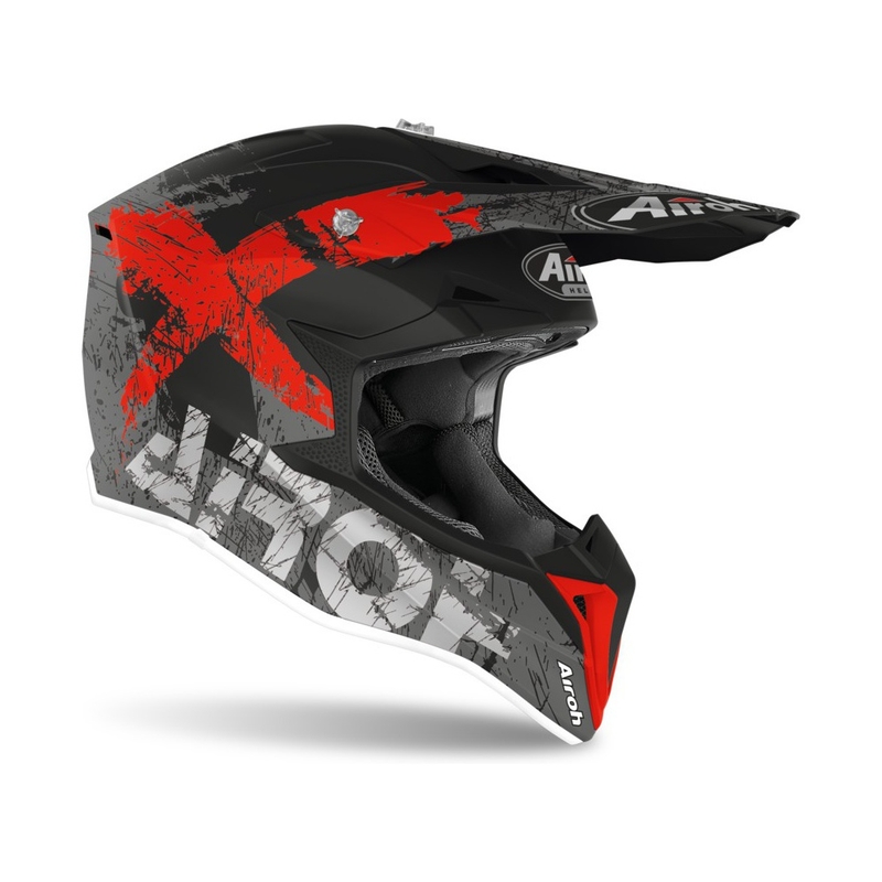 Kinder Motocross Helm Airoh Wraap Youth Smile schwarz-grau-rot