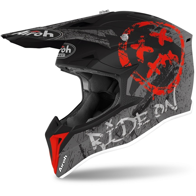 Kinder Motocross Helm Airoh Wraap Youth Smile schwarz-grau-rot 2023