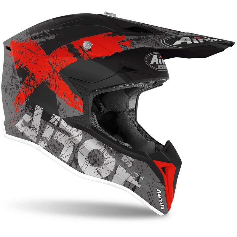 Kinder Motocross Helm Airoh Wraap Youth Smile schwarz-grau-rot 2023