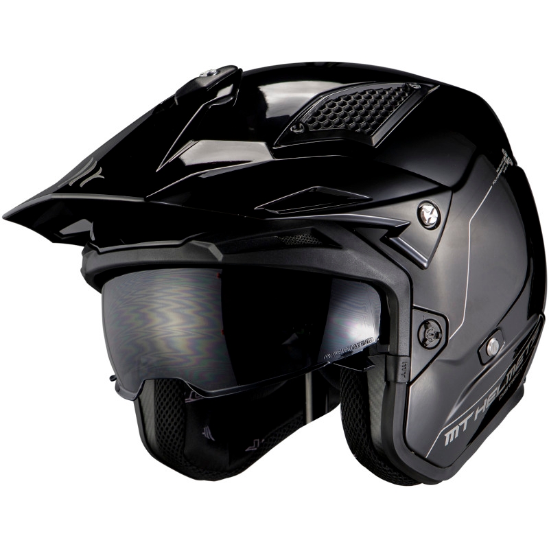 MT District SV Solid A1 open Trials Motorradhelm schwarz glänzend