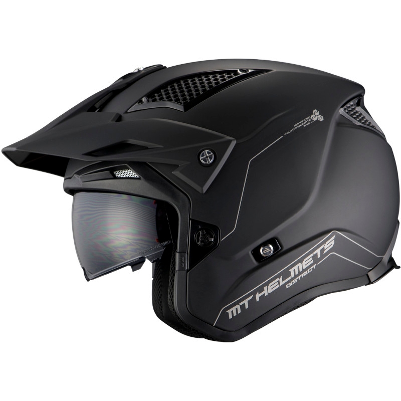 MT District SV Solid A1 open trials Motorradhelm schwarz matt