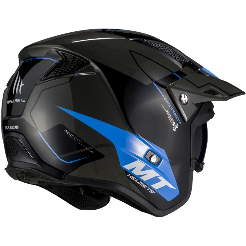 MT District SV Summit F7 open trials Motorradhelm schwarz und blau