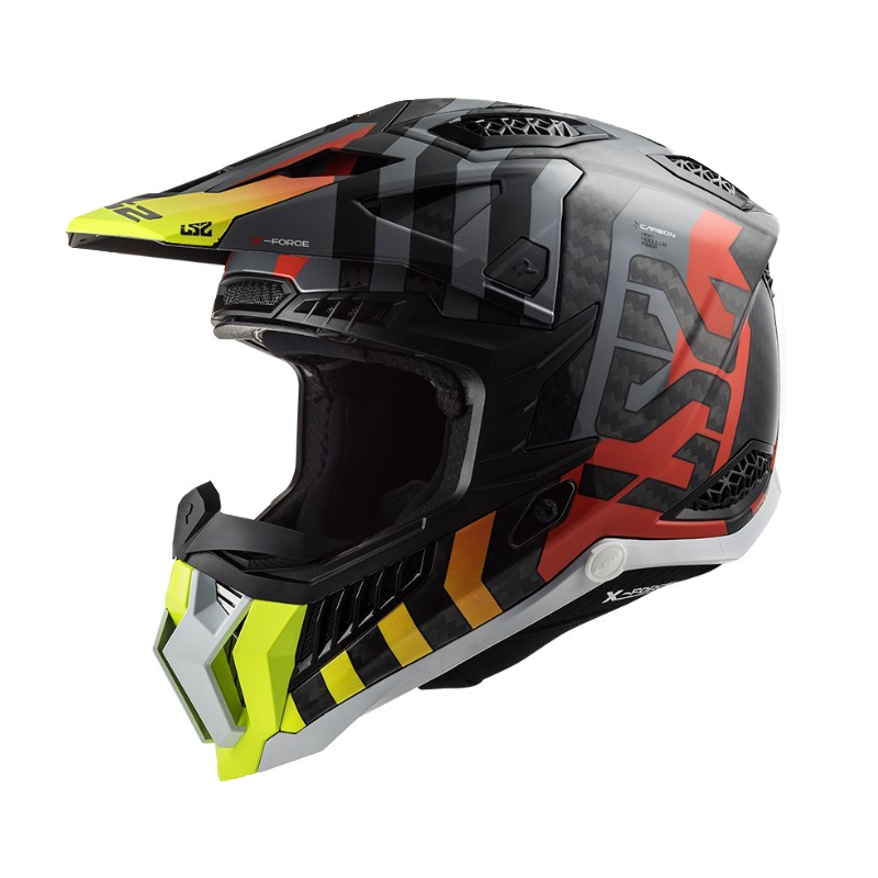 Motokrosová přilba LS2 MX703 C X-Force Barrier H-V černo-šedo-červeno-žlutá