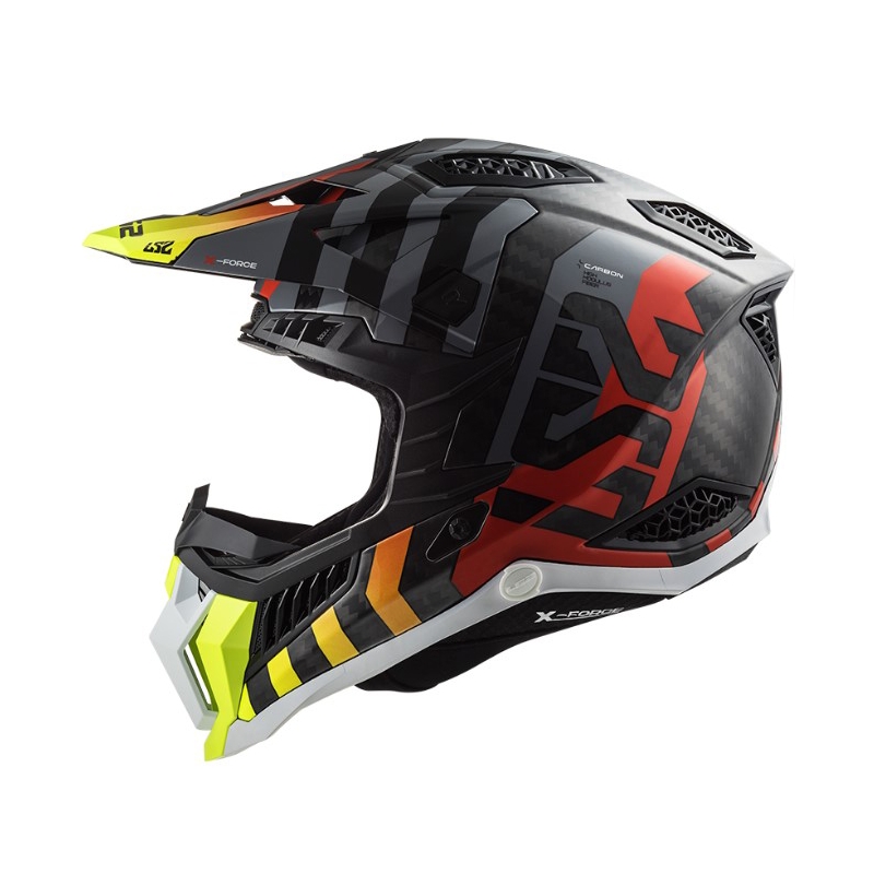 Motokrosová přilba LS2 MX703 C X-Force Barrier H-V černo-šedo-červeno-žlutá