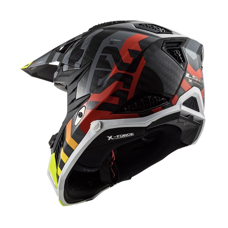 Motokrosová přilba LS2 MX703 C X-Force Barrier H-V černo-šedo-červeno-žlutá