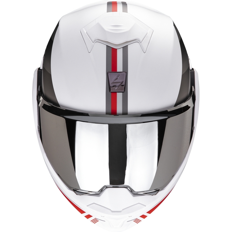 Klappbarer Motorradhelm Scorpion EXO-TECH EVO Genre weiß-silber-rot Ausverkauf
