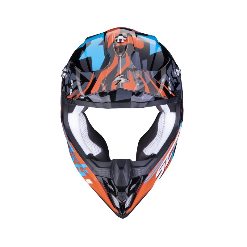 Motocross Helm Scorpion VX-16 EVO AIR ROK BAGOROS schwarz-weiß-blau-orange