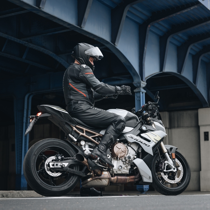 Rebelhorn Veloce Schwarz-Fluo Rote Motorrad Lederjacke