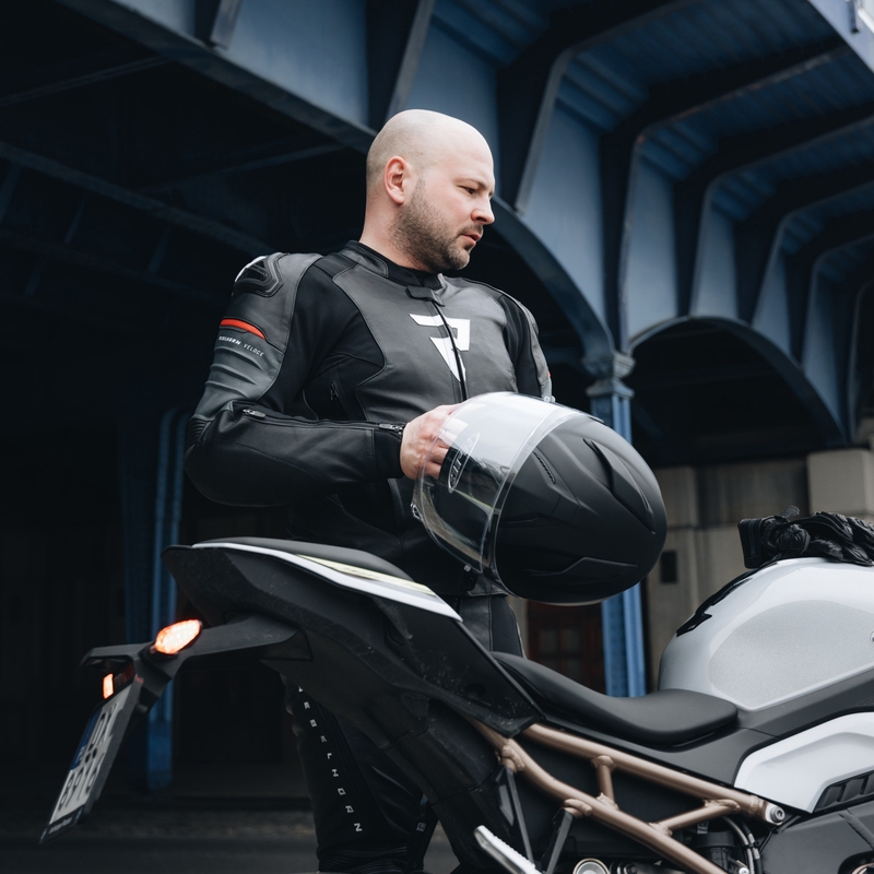 Rebelhorn Veloce Schwarz-Fluo Rote Motorrad Lederjacke