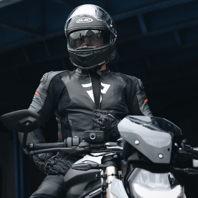 Rebelhorn Veloce Schwarz-Fluo Rote Motorrad Lederjacke