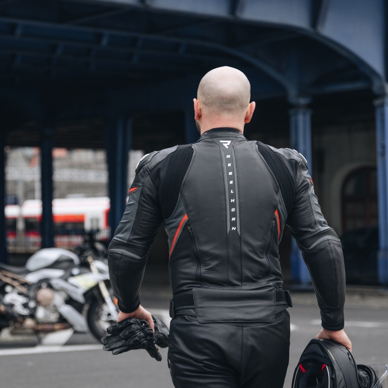 Rebelhorn Veloce Schwarz-Fluo Rote Motorrad Lederjacke