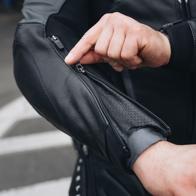 Rebelhorn Veloce Schwarz-Fluo Rote Motorrad Lederjacke