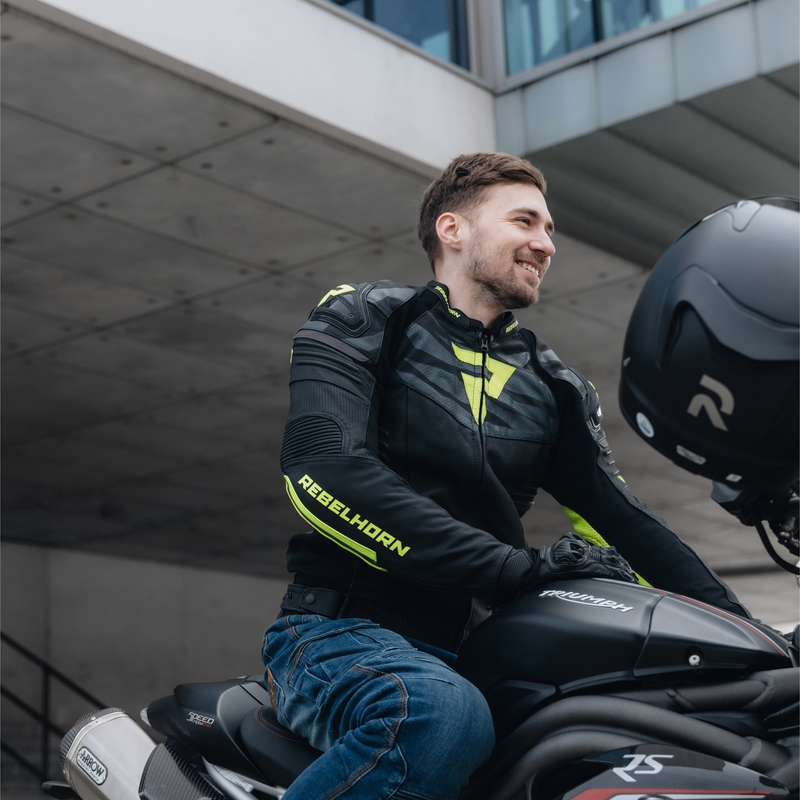Rebelhorn Vandal Schwarz-Fluo Gelb Leder Motorradjacke Ausverkauf