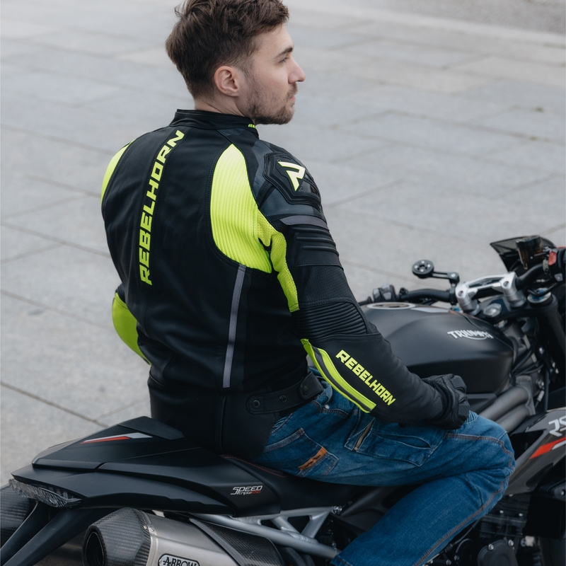 Rebelhorn Vandal Schwarz-Fluo Gelb Leder Motorradjacke Ausverkauf