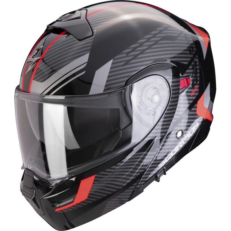 Klappbarer Motorradhelm Scorpion EXO-930 EVO Sikon schwarz-silber-rot Ausverkauf