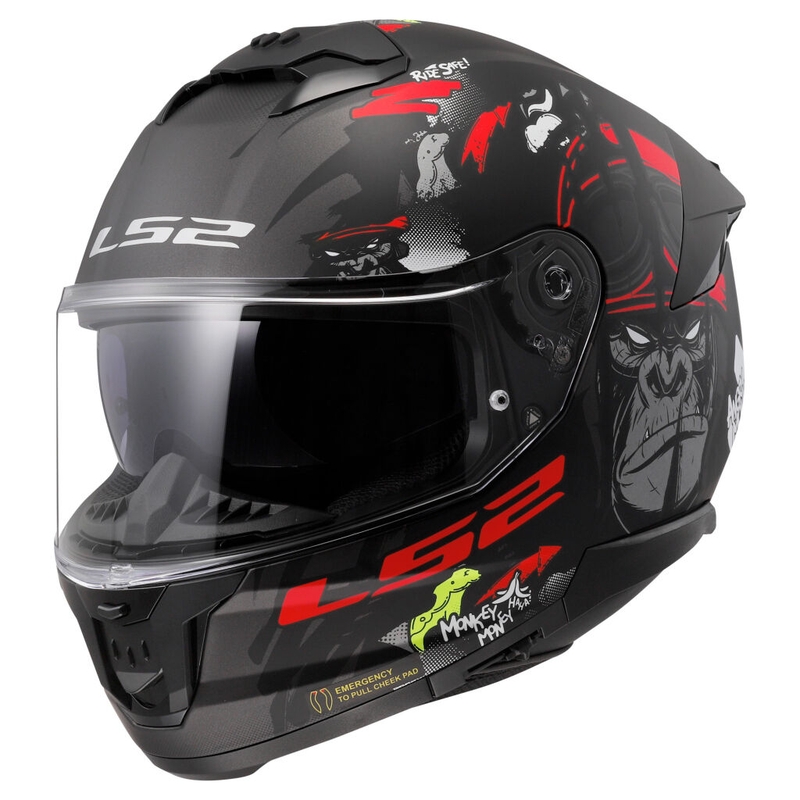 LS2 FF808 Stream II Angry Monkey schwarz und rot Integral Motorradhelm