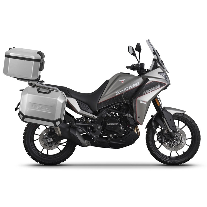 Complete set of aluminum cases SHAD TERRA, 48L topcase + 36L / 47L side cases, including mounting kit and plate SHAD Moto Morini X-Cape 649