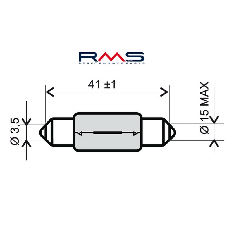 Žárovka RMS 12V 15W, T15X44 S8.5 bílá