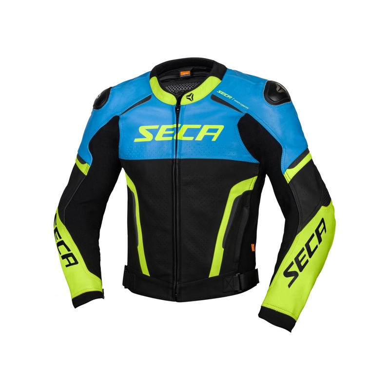 SECA Hooligan Leder Motorradjacke blau-fluo gelb Sale Ausverkauf