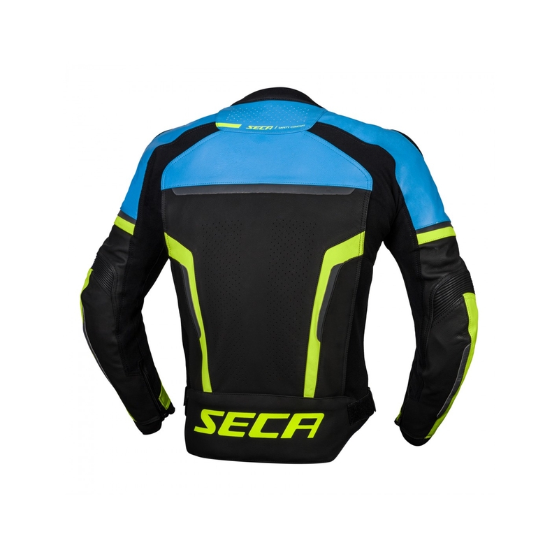 SECA Hooligan Leder Motorradjacke blau-fluo gelb Sale Ausverkauf