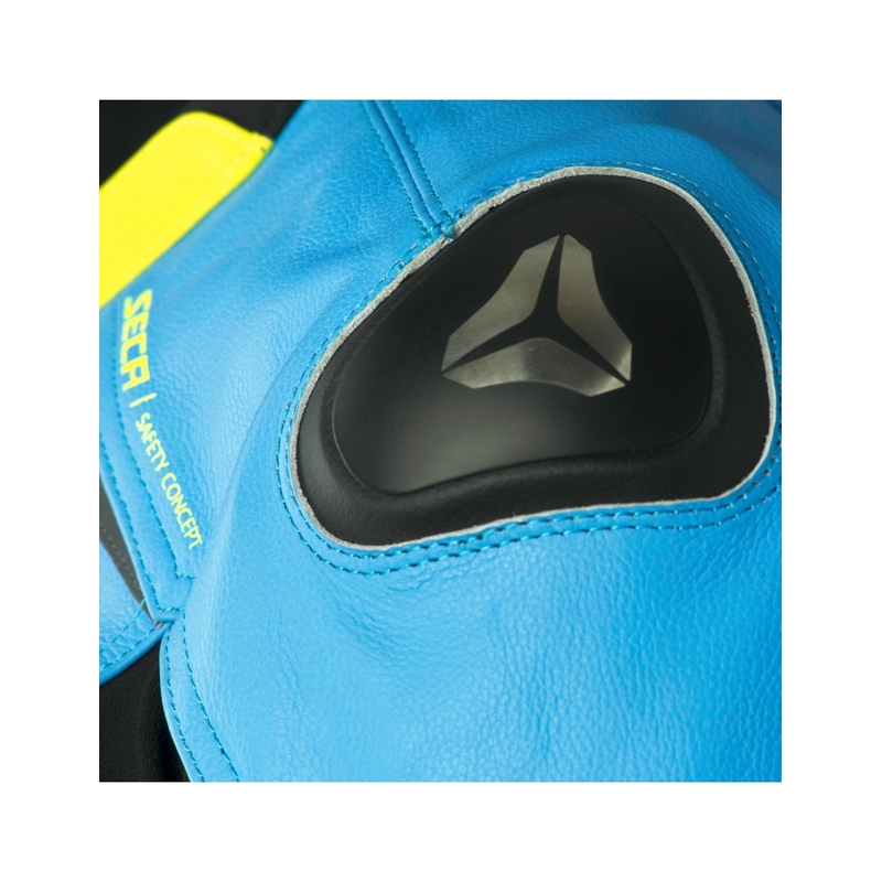 SECA Hooligan Leder Motorradjacke blau-fluo gelb Sale Ausverkauf
