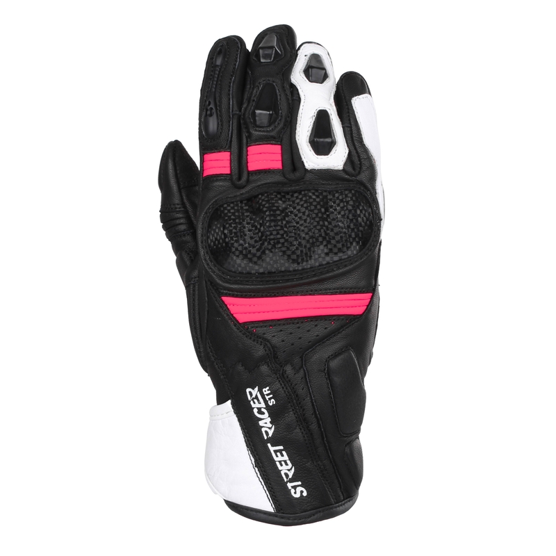 Damen-Motorradhandschuhe Street Racer STR schwarz-weiß-pink