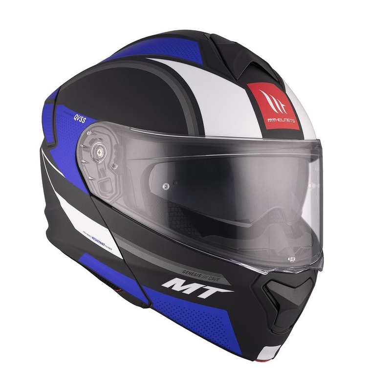 Klappbarer Motorradhelm MT Genesis SV Cave A7 schwarz-weiß-blau matt