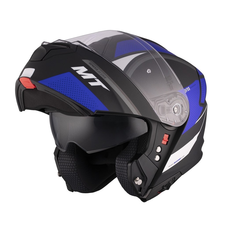 Klappbarer Motorradhelm MT Genesis SV Cave A7 schwarz-weiß-blau matt