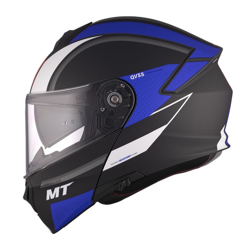 Klappbarer Motorradhelm MT Genesis SV Cave A7 schwarz-weiß-blau matt