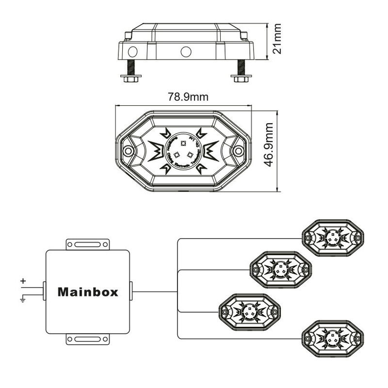HAIFISCH LED-LICHT, RGB, MEHRFARBIG, BLUETOOTH-STEUERUNG, 4ER SET