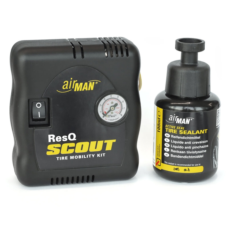 AirMan ResQ Scout Reifenreparaturset mit Kompressor + 100ml Nachfüllflüssigkeit