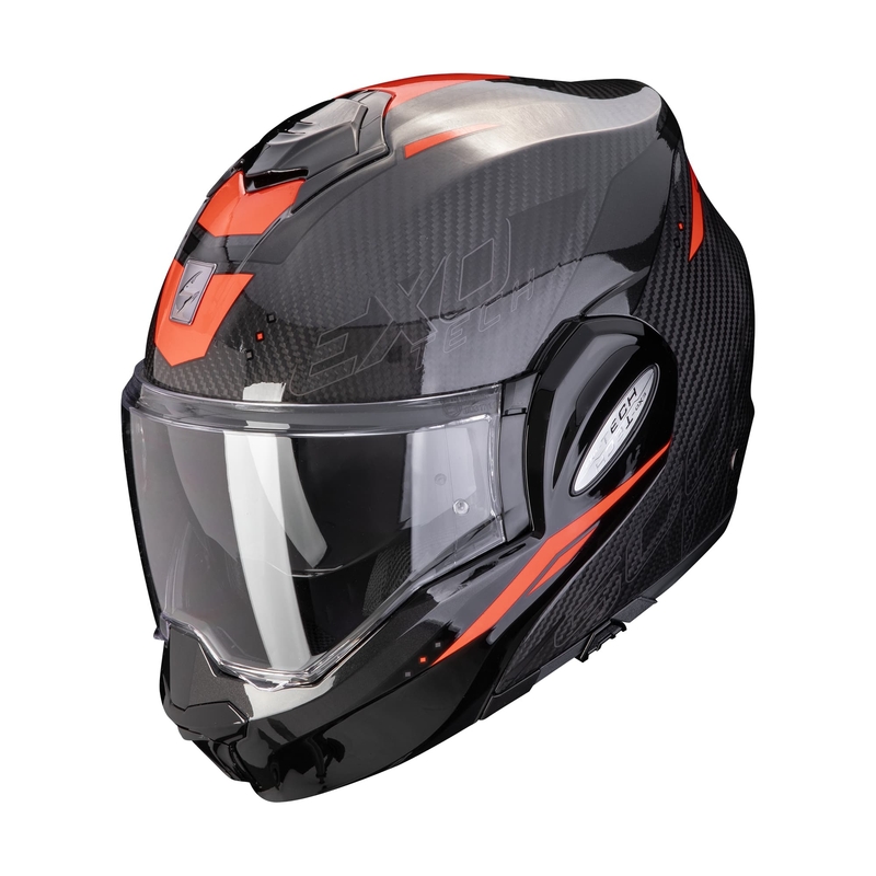 Klappbarer Motorradhelm Scorpion EXO-TECH EVO CARBON ROVER schwarz-rot Ausverkauf