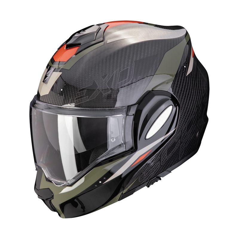 Klappbarer Motorradhelm Scorpion EXO-TECH EVO CARBON ROVER schwarz-grün Ausverkauf