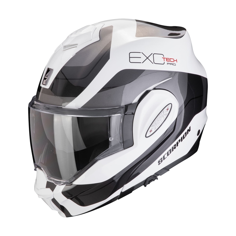 Klappbarer Motorradhelm Scorpion EXO-TECH EVO PRO COMMUTA weiß-silber Ausverkauf
