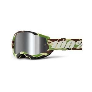 Motocrossbrille 100% STRATA 2 New War Camo grün (silbernes Plexiglas)