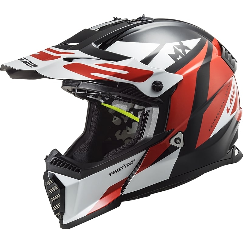Kinder Motocross Helm LS2 MX437 FAST EVO MINI STRIKE schwarz-weiß-rot