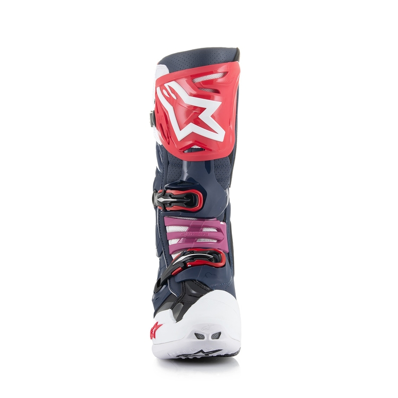 Alpinestars Tech 10 Supervented perforierte Motorradstiefel dunkelblau-weiß-rot-lila