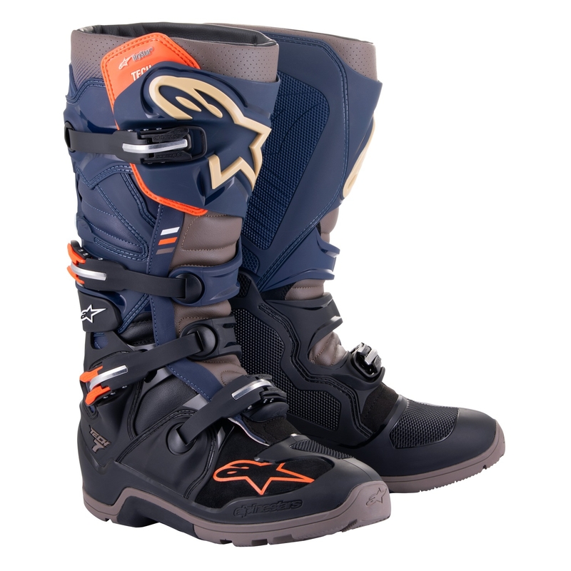 Alpinestars Tech 7 Enduro Drystar 2024 Blau-Grau-Orange-Schwarz Motorradstiefel